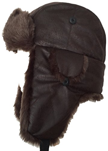 Broner Brown Faux Fur Trooper Hat Weather Faux Leather Aviator Winter
