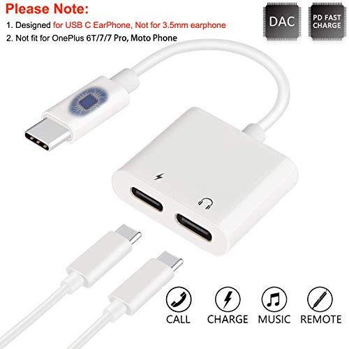 USB C Splitter, Dual USB C Audio and Charger Adapter for Pixel 2/2 XL/3/3 XL,Galaxy Note 10/10+, Macbook/iPad Pro, Essential Ph-1, Huawei Mate 10/20 Pro, Xiaomi and More (Not Fit Moto and OnePlus)