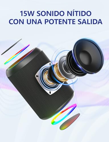 UOHHBOE Bluetooth 5.3 Speaker, Powerful Bluetooth Speaker with RGB Light, Powerful Bass, 15 W Bluetooth Speakers, Waterproof IPX5, TWS/AUX/TF – Ideal for Parties, Beach and Outdoors