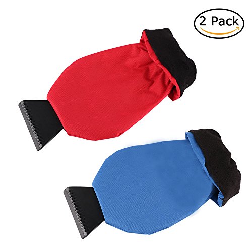 Click Here to See More Images Lenmumu Car Windshield Windows Ice Scraper Mitt with Waterproof Gloves Portable Frost Snow Removal Tool Kit Pack of 2 (Blue+Red)