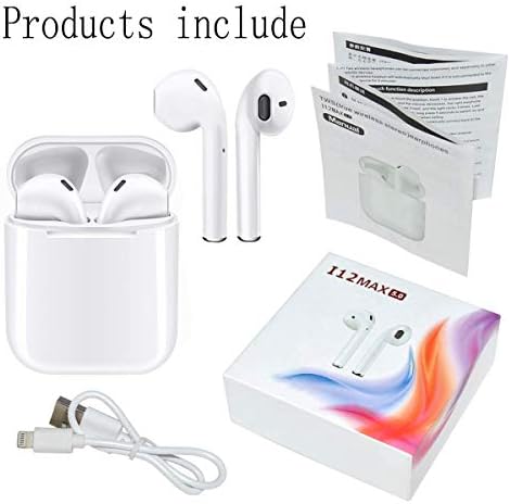 KKEYI TWS 5.0 Bluetooth Earbuds Wireless Charging Headphones IP 6/7/8/X Series Waterproof in-Ear Built-in Mic Headset Premium Sound with Deep Bass for Sport (I12M White)