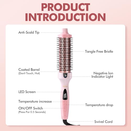Dovza Blowout Boost Thermal Brush - 1.5 Inch Thermal Brush & Curling Iron for Voluminous Blowout, Dual Voltage, Ceramic Tourmaline & Negative Ion, 5 Heat Settings
