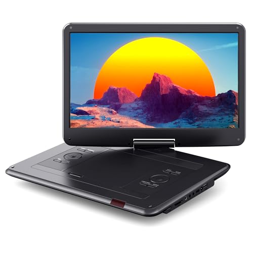 WOLFANG 17,5 Zoll Aufladbarer Tragbarer DVD-Player, 15,6 Zoll HD Bildschirm, 6 Stunden Spielzeit, Sync TV/Beamer, USB/SD Kompatibel, Regionsfrei (Schw