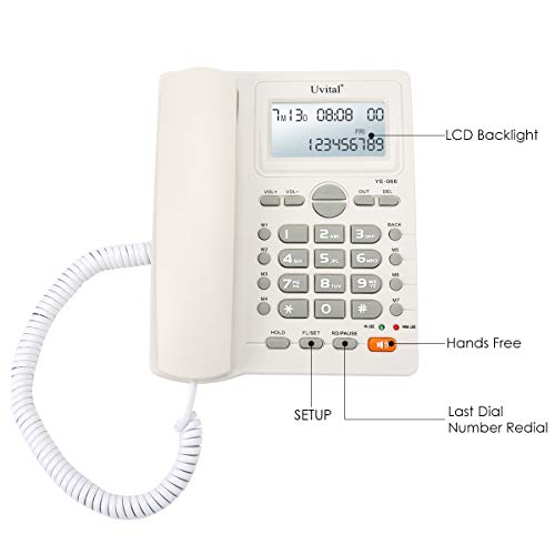 Desktop Corded Telephone, HandsFree Calling, LCD Display, DTMF/FSK