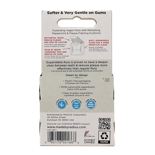 Radius Peppermint Dental Floss 55 Yards Vegan and Non-Toxic Oral Care Boost Total Tooth & Gum Protection Clear - Pack of 2