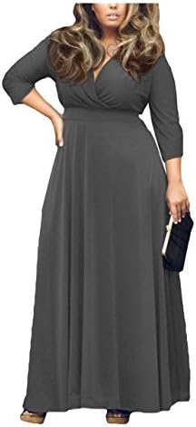 Tankoo Women's Wrap V Neck 3/4 Sleeeve Cocktail Plus Size Maxi Dress