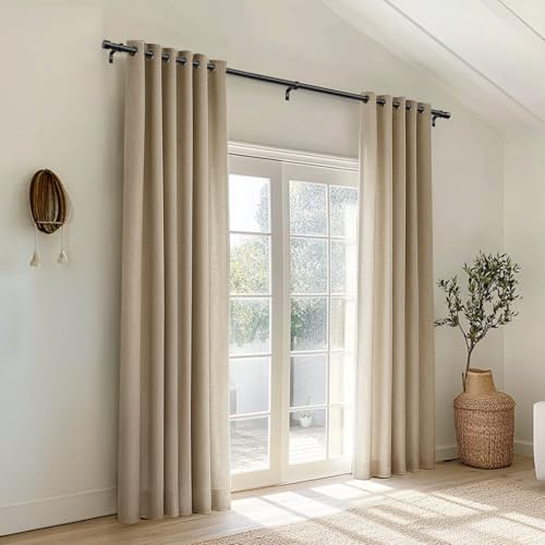 Zeerobee Curtain Rods for Windows 32 to 72, 1 Inch Black Heavy Duty Drapery Rods with Adjustable Length, Outdoor Modern Curtain Pole with Simple End Caps, 32"-72", Black
