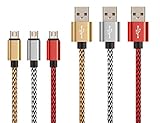 Galaxy S7 Edge Charger,Pack-3 6ft 2m Extra Long Braided Fiber Universal Micro USB Charger Cord Rapid Android Phone Data Charging Cable for Samsung Galaxy S7 S6 Edge HTC LG (Gold/Silver/Red)