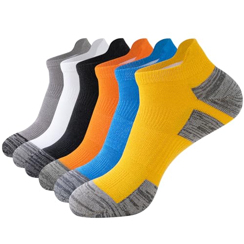 SockWaddles Trainer Socks for Men, 6 Pairs Cushioned Cotton Ankle Socks with Arch Support for Running, Walking, Hiking, Cycling, Breathable Anti-Blister