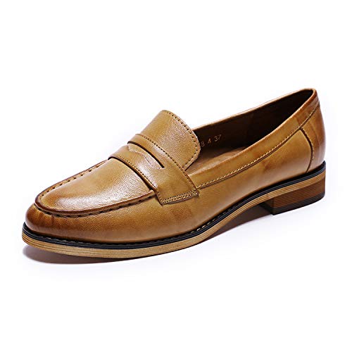 Mona flying Women's Leather Penny Loafer Casual