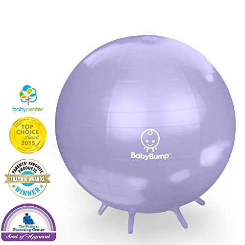 Baby Bump Birth Ball with Base Legs - Stability/Balance/Stand - Anti-burst - Pump - Exercise during Pregnancy - Prenatal Fitness - Induces Labor - Soothes Babies - Yoga Moms - Cute Practical Best Baby Shower Gift - 65 cm - Lavender Purple