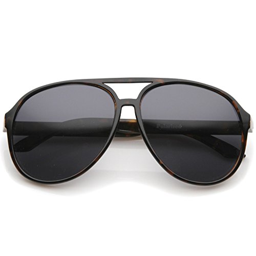 zeroUV - Retro Large Protective Polarized Lens Aviator Sunglasses 60mm (Tortoise / Smoke Polarized)