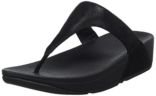 FitFlop Women's Shimmy Suede Toe-Thong Sandals Flip-Flop, Black Glimmer, 8 M US