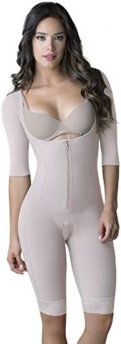 Thaxx Colombian Shapewear Women's Knee-Length Bodysuit with Arm Shaper and Booty Lifter (1373061) (Nude, Medium)
