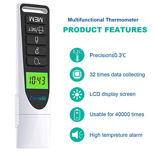 Carevas Medical Digital Ear Thermometer with Temporal Forehead Function - Clinically Approved Upgraded Infrared Lens Technology