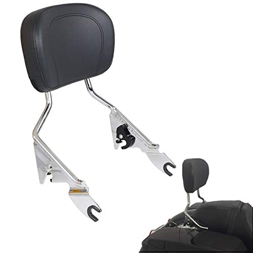 AUFER Detachable Backrest Sissy Bar Upright Passenger Backrest w/Pad For Touring Road King Street Glide FLHR FLHX FLHT FLTR 2009-2020 (Chrome)