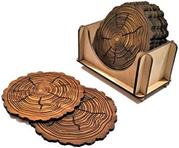 B SQUARE Handcrafted Wood Coaster Tree Ring BSCO14 Set of 8pcs