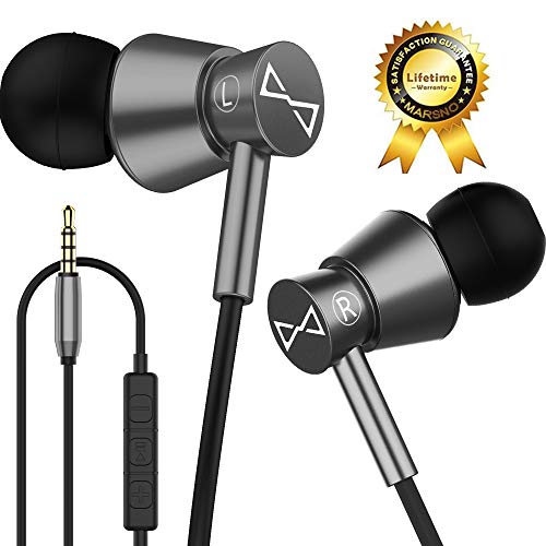 Marsno M2 Wired In Ear Headphones, Earbuds, Full Metal Earphones with Mic and Volume Control, High Definition, Noise Isolating, Deep Bass, Ergonomic Design &Crystal Clear Sound,3.5mm Jack,Grey Housing
