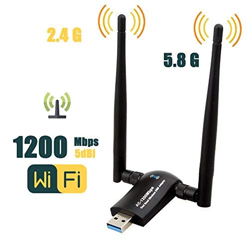 1200Mbps Wireless USB Wifi Adapter, ZTESY Wifi Adapter,AC1200 Dual Band 802.11 ac/a/b/g/n，2.4GHz/300Mbps 5GHz/867Mbps High Gain Dual 2 X 5dBi Antennas Network WiFi USB 3.0 For Desktop, Laptop of Windo