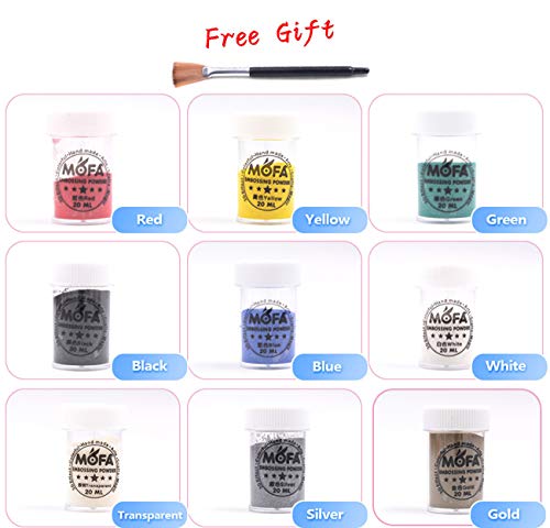 mofa Embossing Powder 9 Piece of Set,9 Tin Colorful Super Fine Embossing Powder,Including Black,Yellow,Green,White,Blue,Red,Silver,Gold and Transparent (Large)