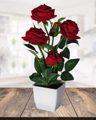 Buy Okeyplus Sgr Product Artificial Red Rose Bonsai Flower With Pot For Home Decoration 45 Cm Red Red 1 Online At Low Prices In India Amazon In