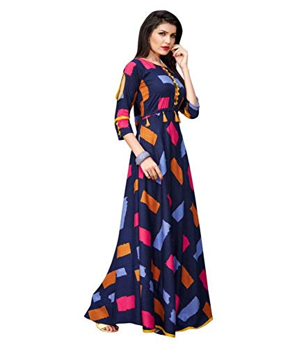 pristivefashionhub women's blue reyon indo-western party wear gown