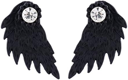 Women's Angel Wings Rhinestone Inlaid Alloy Ear Studs Party Jewelry Earrings (Black)