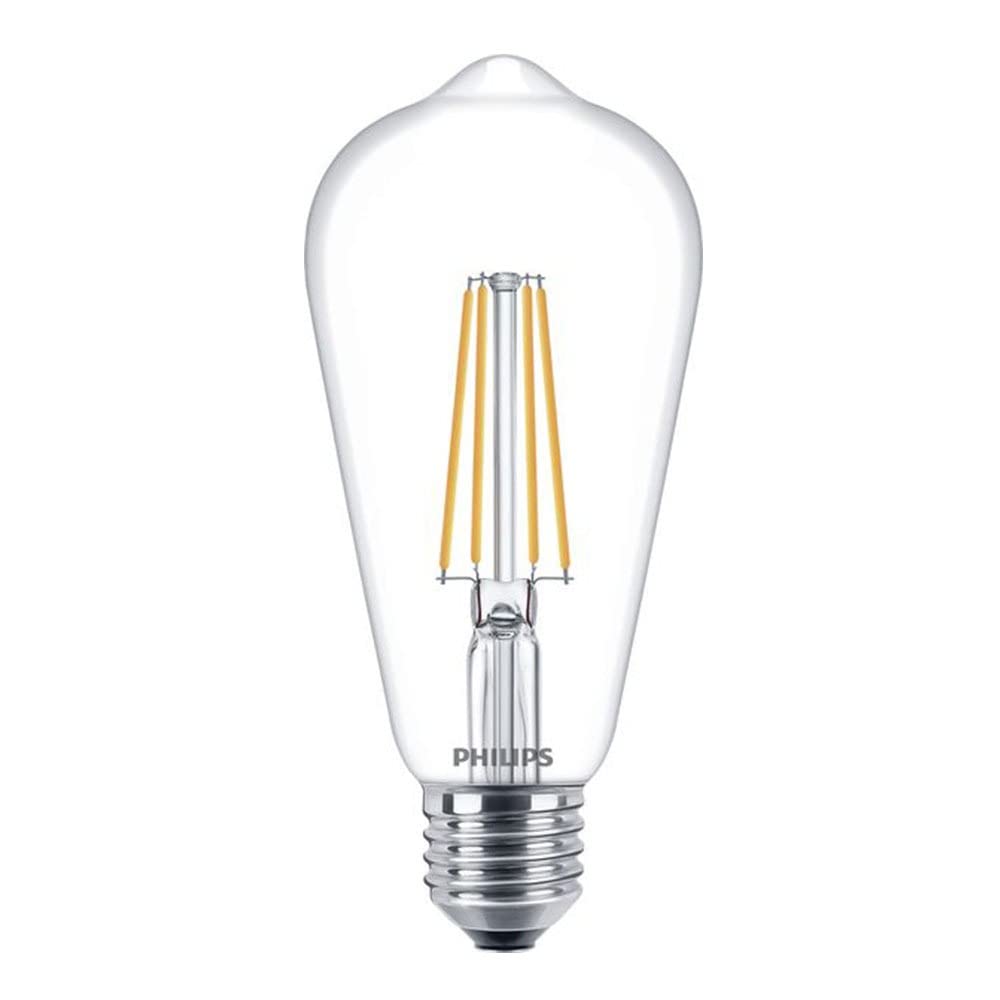 Philips CorePro 7W (60W Replacement) ST64 LED Bulb, Non Dimmable, E27 Edison Screw, Warm White 2700K, Clear Glass Lamp