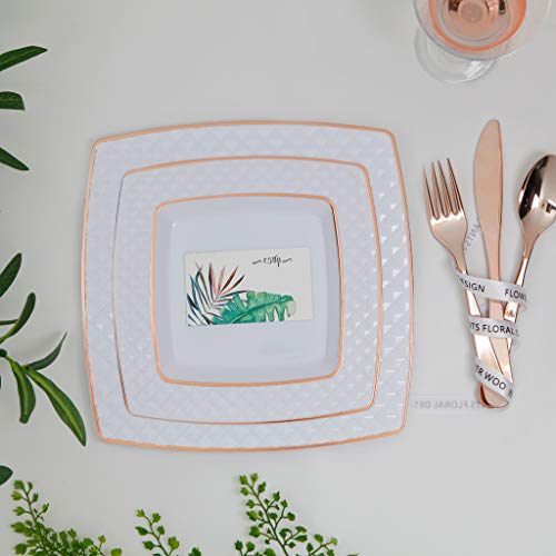 Supernal 125pcs Rose Gold Square Plates,Rose Gold Silverware, Diamond