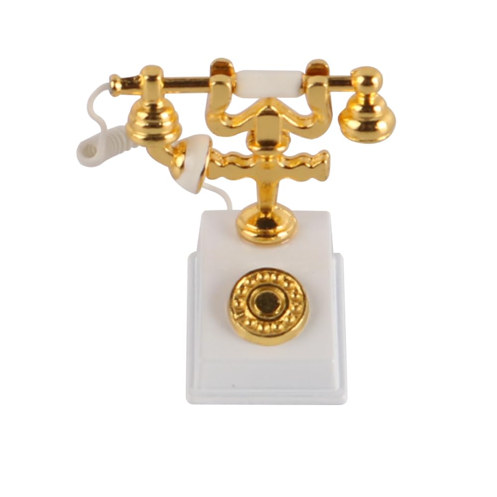 FONGKNOX Dollhouse Miniature Telephone Dollhouse Furniture Rotary Phone Mini Furniture Vintage Home Decor Dollhouse Decoration Accessories White