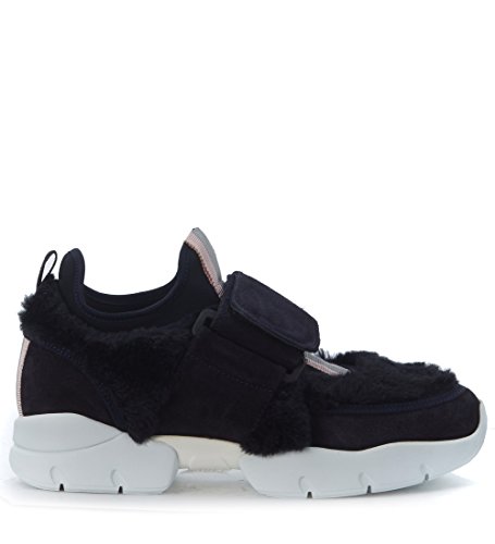 MSGM Women's Suede Sneaker in with Dark Blue Ecofur 37(IT)-7(US) Blue