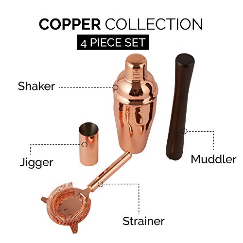 Profi Cocktail Set 4 Stück | Copper Pro Bar Set - Silver Boston Shaker, Stößel, Sieb, Messbecher, Original Barkeeper-Kit… – Bild 3