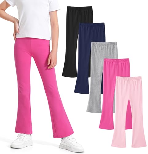 BOOPH 5 Pack Girls Flare Leggings High Waist Bell Bottom Pants Kids Cotton Casual Clothes for Teen Girl