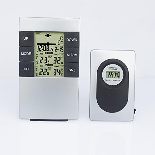 ISWEET Wireless Weather Station Clock Indoor/Outdoor Weather Forecaster Station LCD Display with Thermometer, Humidity, Weather Forecast,Snooze Function Alarm Clock LCD Display