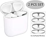 JNSA Dust Guard for AirPods 2 Wireless [2 Set][Chromium Plating][Protect AirPods from Iron/Metal Shavings][Luxurious Looking] Shiny Glossy Silver