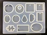 Jewelry Pendant Making Mold Silicone Casting Mould Jewellery Silicone Mold Cabochon Mould with Hanging Hole for DIY Craft Making, Semi-transparent (1 Pack 12 Shapes)