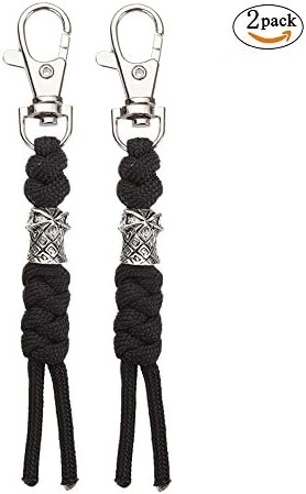 Paracord Zipper Pulls with Helmet Zipper Fixer Decoration for Backpacks Suitcase Jacket Trolley Duffle Bags 2 Pack(Black)