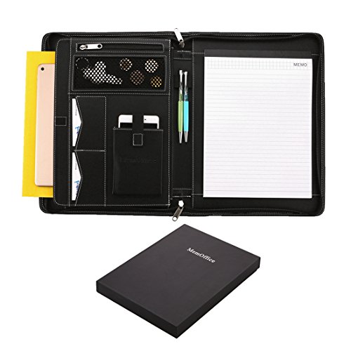 MemOffice Zippered Leather Padfolio Portfolio · iPad & Tablet & Laptop Folder · Phone Slot · Doc. Organizer · Name Card Pocket · Pen Holder · Ideal for Office, Business, Conference, Interview, Resume
