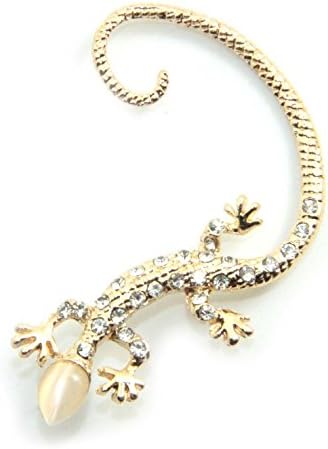 Fashion Punk Rock Animal Lizard Ear Cuff Ears Wrap Stud Earring 1 Piece for Left Ear (white stones)