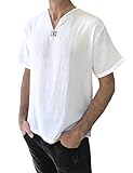 Men's White T-shirt Short Sleeve 100% Cotton Thai Hippie Summer Beach Yoga Top (Medium)