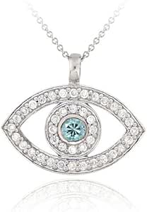 Amazon.com: Sterling Silver Aquamarine CZ & Clear CZ Evil Eye Pendant : Clothing, Shoes & Jewelry