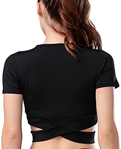 Campeak Women's Yoga Gym Crop Top Compression Workout Athletic Short Sleeve Tank T Shirt
