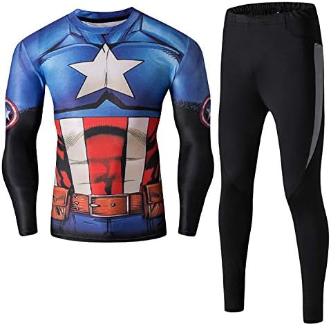 JUFENG Men Spiderman Sets Superhero Tight Pants Men's Quick-Drying Elastic Run Training Sports Fitness Suit Elastic Tights,B-M