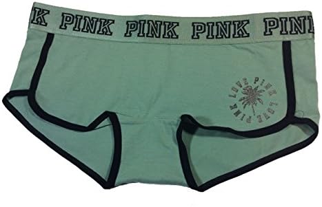 Victoria's Secret Logo Love Pink Low Rise Boyshorts Panty Medium Green Black