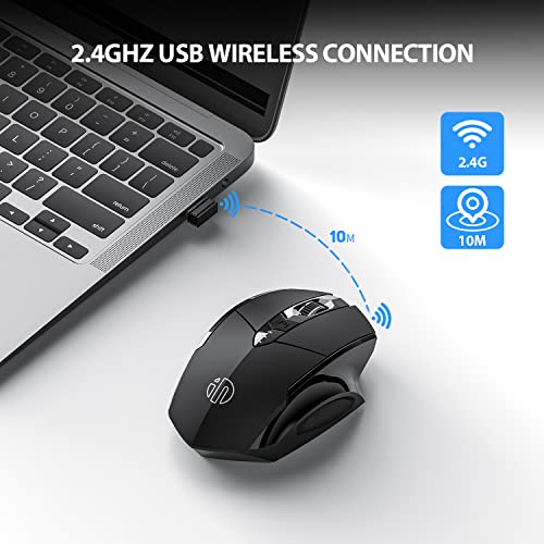 inphic Wireless Mouse 2.4G Rechargeable Silent 2400 DPI Visible Battery Type-C Charging for Computer, Laptop, Mac, PC