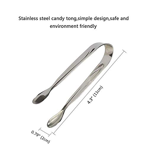 Huture 6 PCS Stainless Steel Mini Sugar Flatware Pastry Ice Tongs Pom Cube Pliers Candy Appetizers Serving Clip 11cm Dishwasher Safe Kitchen Tongs for Wedding Party BBQ Tea Coffee Bar Grill, Silver - Thumbnail 2