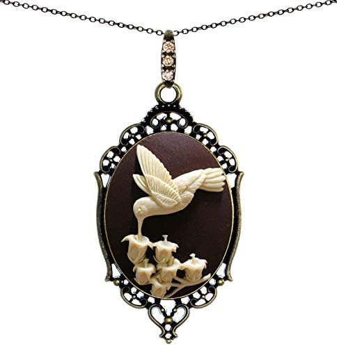 Yspace Antique Brass Long Necklace Heart Wave Decor Pendant Pouch Included for Gift