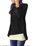 Allegra K Women Scoop Neck Long Sleeve Asymmetric Hem Loose Stretchy Top