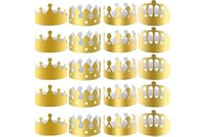 Ljxyloog 20 Pcs Golden Paper Crowns for Kids,Adjustable Gold Crowns Paper Hats 4 Styles for Birthday Fancy Dress Parties