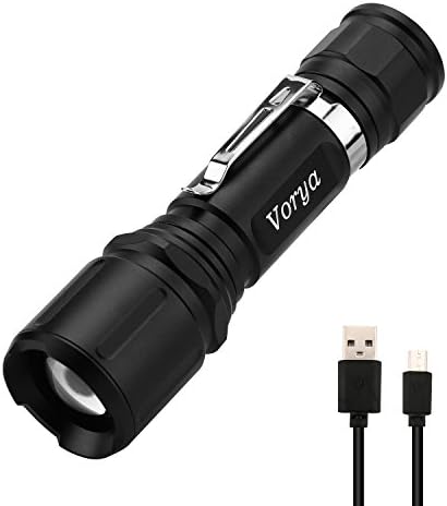 Tactical LED Flashlights -1000LM, Ultra Bright, Water Resistant, Zoomable, 4 Modes, Handheld Pocket Flashlight with USB Cable - Best for Shooting, Dog Walking or Camping, Fishing in Frozen Day (Black)